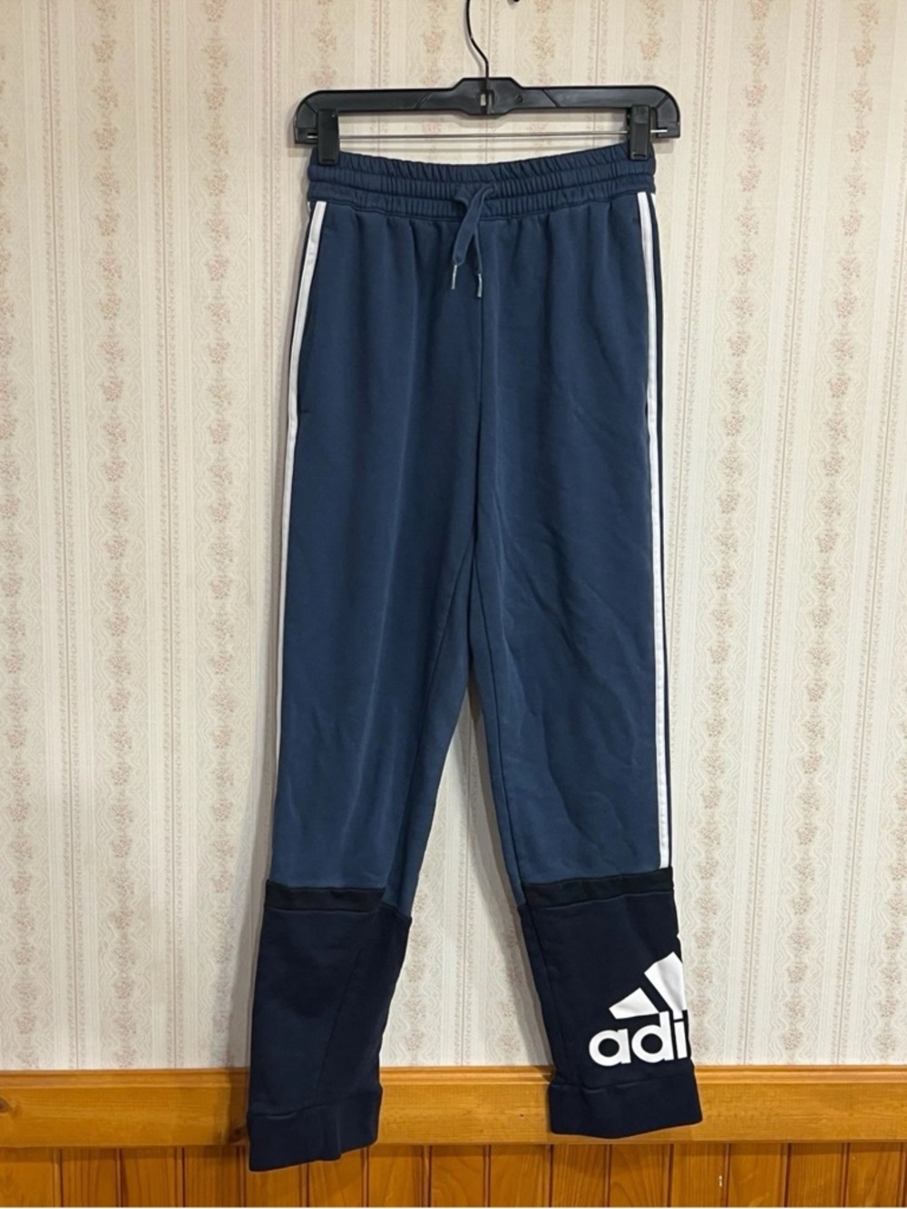 adidas Navy Blue Joggers with White Side Stripes